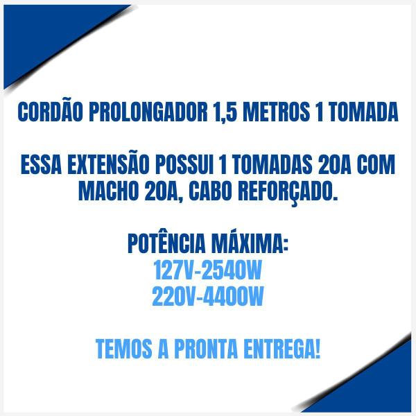 Imagem de Extensão Cordão Prolongador Preto 1,5m 20a 3 Pinos