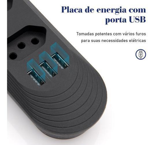 Imagem de Extensão De 4 Tomadas Com 3 Usb Branco Bivolt 2 Metros