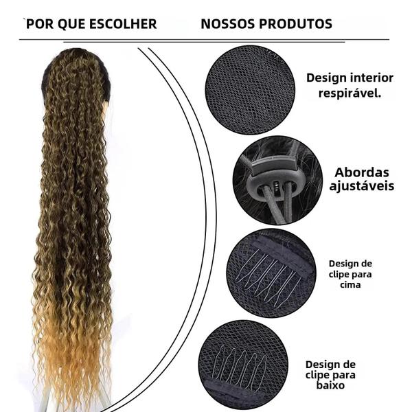 Imagem de Extensão de Cabelo Sintético Crespo - Rabo de Cavalo 26 Polegadas - Cor Natural