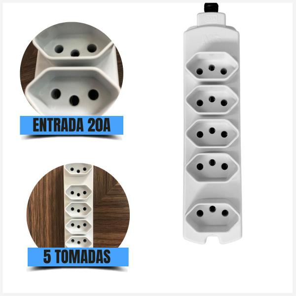 Imagem de Extensão Elétrica 10a Cabo Paralelo 20 Metros de 5 Tomadas