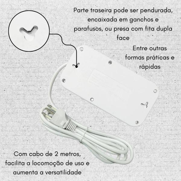 Imagem de Extensão Elétrica 5 Entradas 10A E 5 Usb Proteção 2M Kapbom