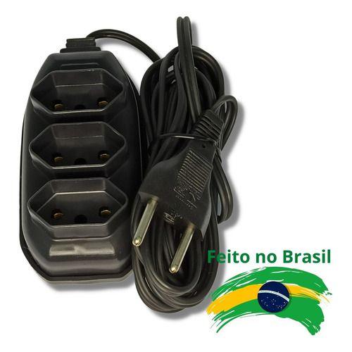 Imagem de Extensão Elétrica 5 Metros Bivolt Preta 3 Tomadas Tripolar Régua Forceline