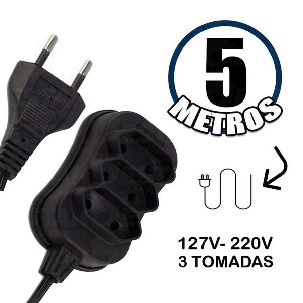 Imagem de Extensão Elétrica Bipolar 5 Metros c/ 3 Tomadas - JETCON