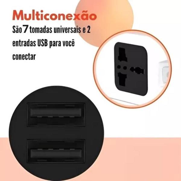 Imagem de Extensão Elétrica com 7 Entradas e 2 Portas USB - Design Compacto