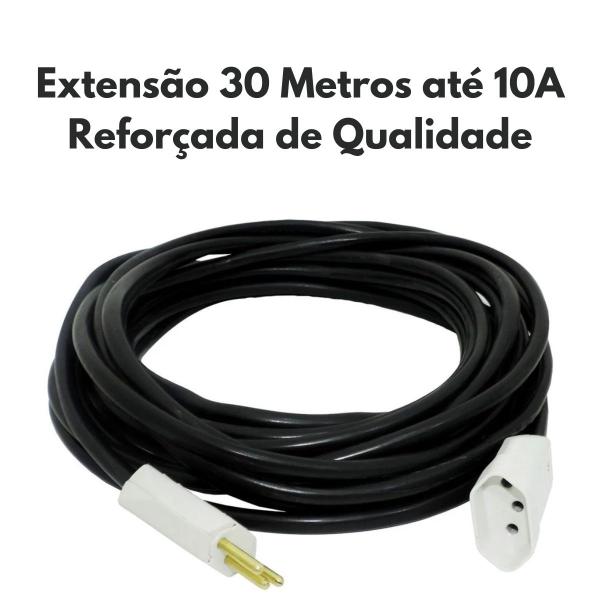 Imagem de Extensão Elétrica de Tomada 30 Metros 10A Reforçada Cabo PP 2x1,00mm² Universal Bivolt 110v 220v