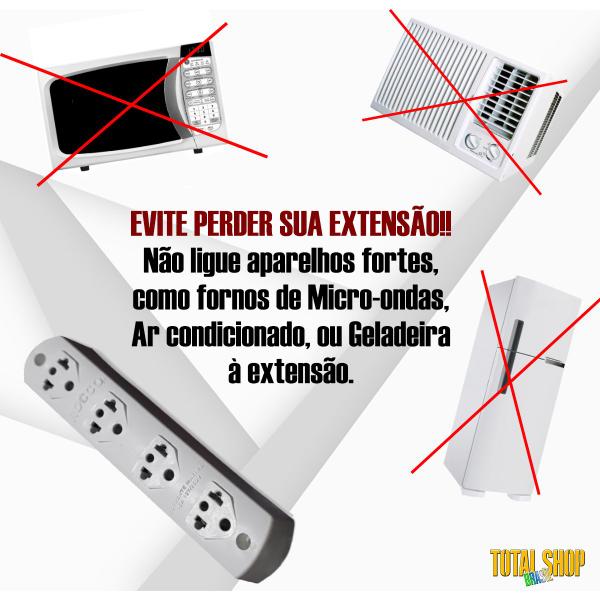 Imagem de Extensão Elétrica Régua 4 Tomadas 3 Metros com Fio Resistente Bivolt 110V/220V Padrão Quádrupla Universal Dois Pinos Rocco