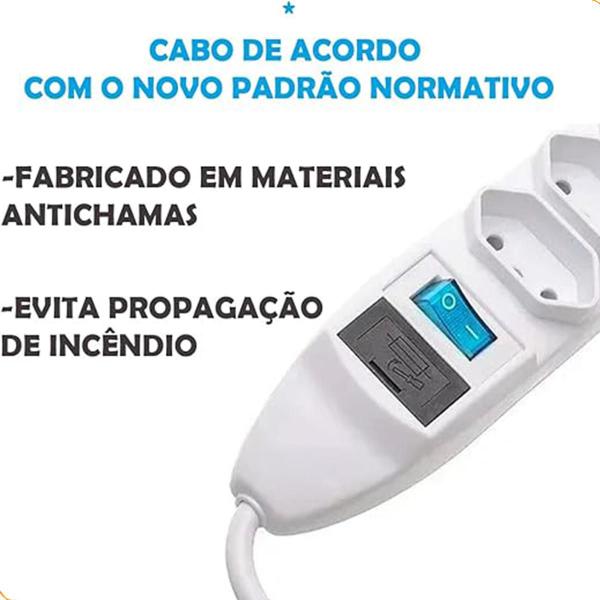 Imagem de Extensão Elétrica Régua 6 Tomada Filtro Linha Fusível Bivolt