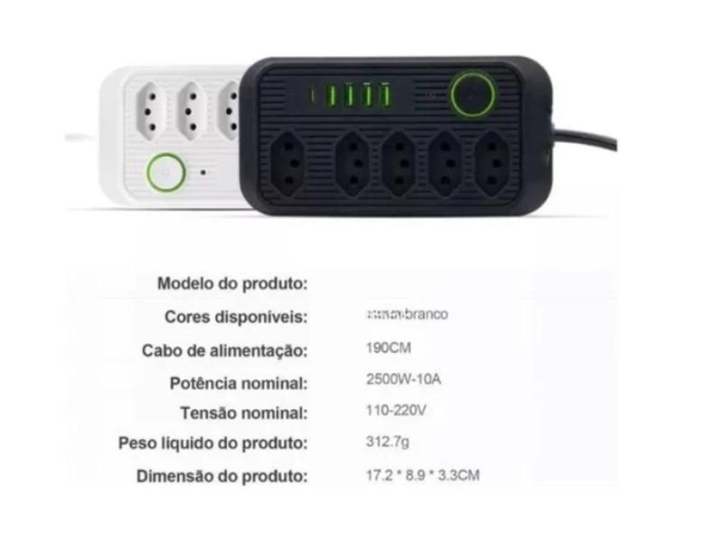 Imagem de Extensão Filtro De Linha Segurança Type C 5 Tomadas 4usb Modelo KA-541