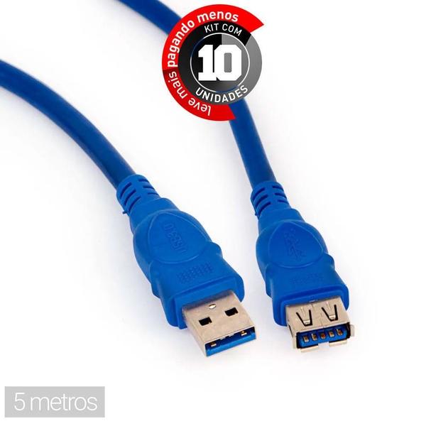Extensão Superspeed Usb 3.0 - 5 Metros - Kit Com 10 - Cirilo Cabos Imagem de Extensão Superspeed Usb 3.0 - 5 Metros - Kit Com 10
