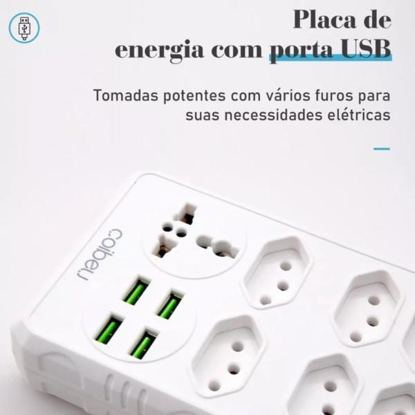 Imagem de Extensão Tomada Régu de Energia 6 Tomadas 4 USB, 1 Tomada Universal, Cabo de Alimentação de 1,9 metros, Suporte a Tensão de 110-220V