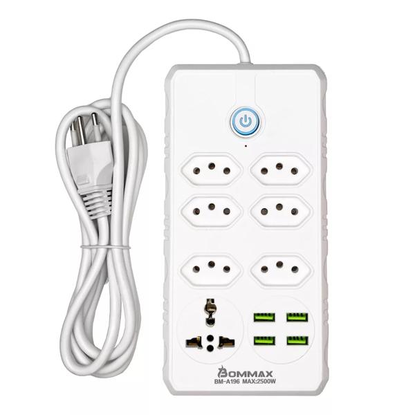 Imagem de Extensão Tomada Régu de Energia 6 Tomadas 4 USB, 1 Tomada Universal, Cabo de Alimentação de 1,9 metros, Suporte a Tensão de 110-220V