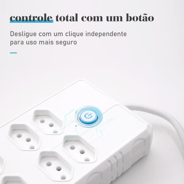 Imagem de Extensão Tomada, Régua Tomada, Régua de Energia, 6 Tomadas, 4 Interfaces USB, 1 Tomada Universal, Cabo de Alimentação de 1,9 metros