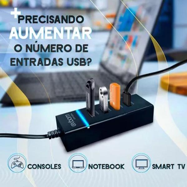 Imagem de Extensor Adaptador Hub Usb 3.0 4 Portas 9 Pinos Hd Preto