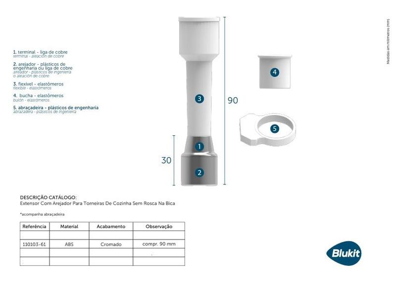 Imagem de Extensor com Arejador para Torneiras 90 mm 110103 Blukit