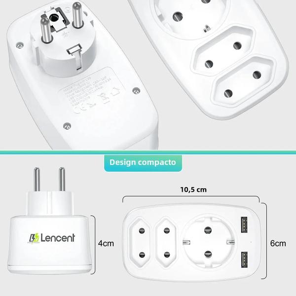 Imagem de Extensor de Tomada de Parede UE 4000W - 3 Tomadas CA + 2 Portas USB