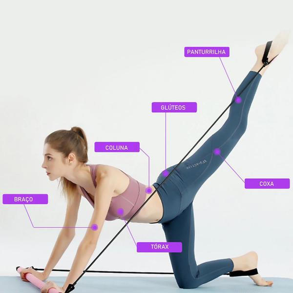 Imagem de Extensor Elástico com Barra Para Exercício Pilates Yoga Rosa + Chaveiro CBRN17997 Commerce Brasil