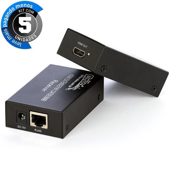 Imagem de Extensor Hdmi 60 Metros Cat-6 - 3D 1080P - Kit Com 5