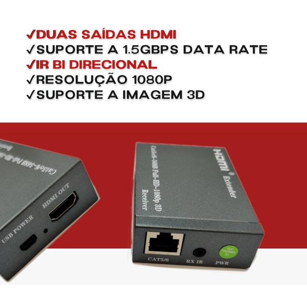 Extensor Hdmi Cabo de Rede Rj45 Com Sensor Ir E 2 Saidas TV 1080p - Smartplus Imagem de Extensor Hdmi Cabo de Rede Rj45 Com Sensor Ir E 2 Saidas TV 1080p