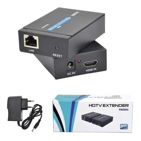 Imagem de Extensor Hdmi Rj45 60m 60 Metros Adaptador Cabo Rede Cat 6 7