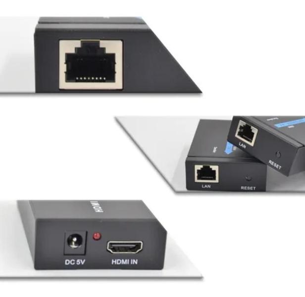 Imagem de Extensor Hdmi Rj45 60M 60 Metros Adaptador Cabo Rede Cat