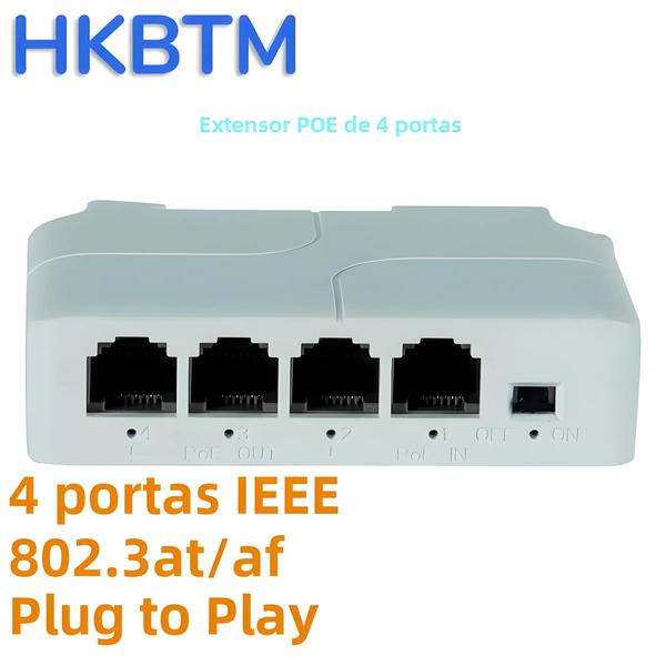 Imagem de Extensor PoE Hkbtm - 4 Portas, Impermeável, para Câmeras IP e NVR