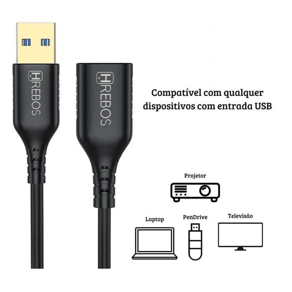 Imagem de Extensor Usb Rápido Hrebos Macho Femea 1m