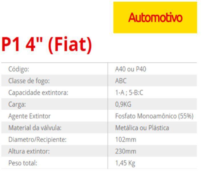 Imagem de Extintor ABC P1 Fiat Automotivo 1Kg C/ Suporte