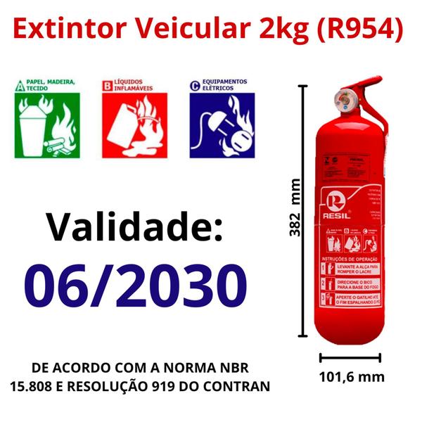 Imagem de Extintor Automotivo / Veicular ABC 1kg - 3 polegadas R987 (Fino) 5 Anos Resil