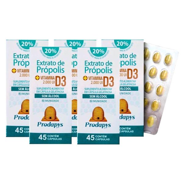 Imagem de Extrato de Própolis com Vitamina D3 2000 Ui com 45 Cápsulas Kit com 5