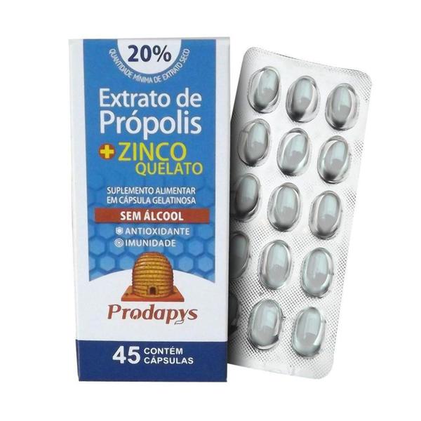 Imagem de Extrato de Própolis + Zinco Quelato Sem Álcool 45 Cápsulas Prodapys