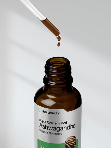 Imagem de Extrato líquido raiz de Ashwagandha  2 fl oz   de Tintura Livre de Álcool Vegetariano, não transgênico, suplemento sem glúten  por Horbaach