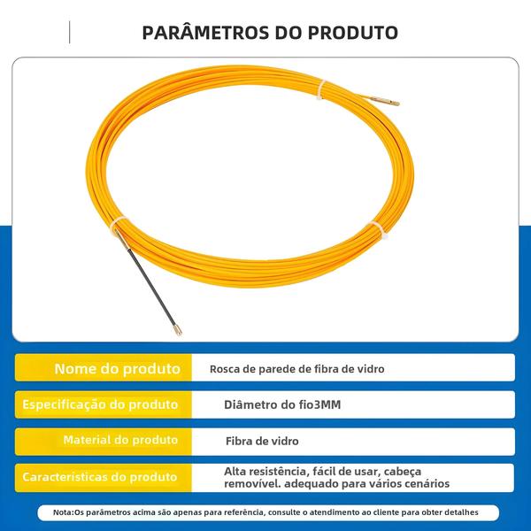 Imagem de Extrator De Cabo De Fibra De Vidro 3mm 5m-50m Eletricista Fita Conduíte Duto Fio Threader Guia De