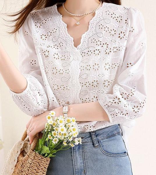 F1602-Camisa Feminina Blusa Branca Renda Lese Laise Social Festa