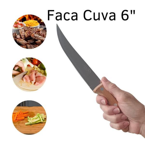 Imagem de Faca 6 Curva Cabo Madeira Cozinha Corte Desossar Carne Peixe