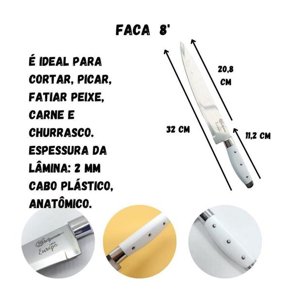 Imagem de Faca 8 Chef Inox Carne Com Cabo Branco Premium Churrasco Top - SQ