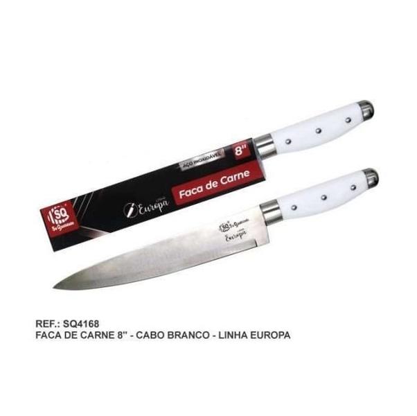 Imagem de Faca 8 Chef Inox Carne Com Cabo Branco Premium Churrasco Top