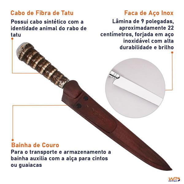 Imagem de Faca Artesanal 9 Polegadas Aço Inox Cabo Rabo de Tatu - Wp