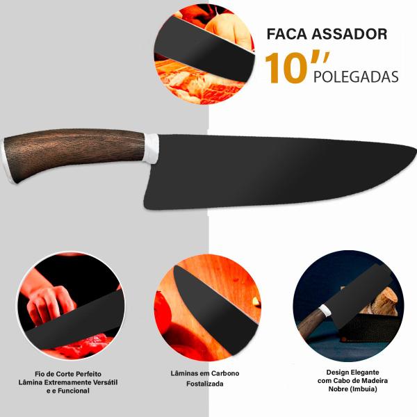 Imagem de Faca Assador Artesanal em Carbono Fosfatizada 2mm alto corte 10 Polegadas