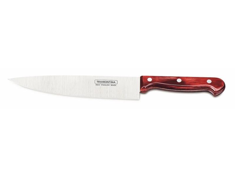 Imagem de Faca chef 8 polywood vermelho lamina de aco inox e cabo de madeira tramontina