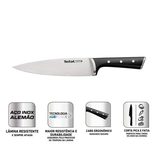 Imagem de Faca Chef Aço Inox Tefal 20cm Ice Force