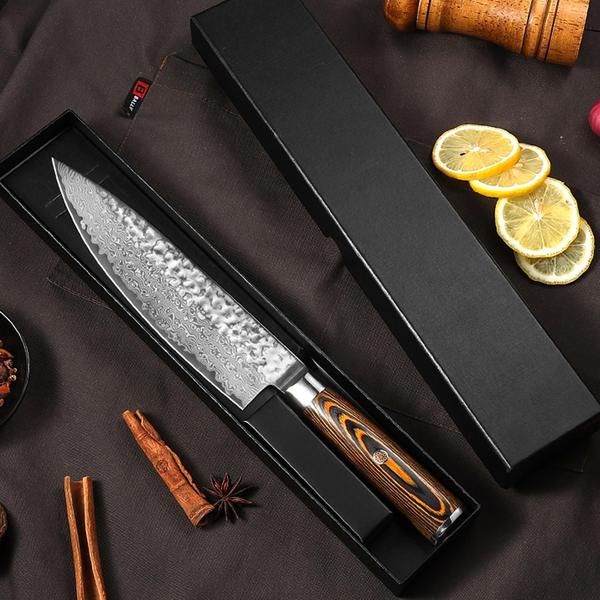 Imagem de Faca Chef Plys Damascus Steel de 20 cm com cabo de madeira colorida