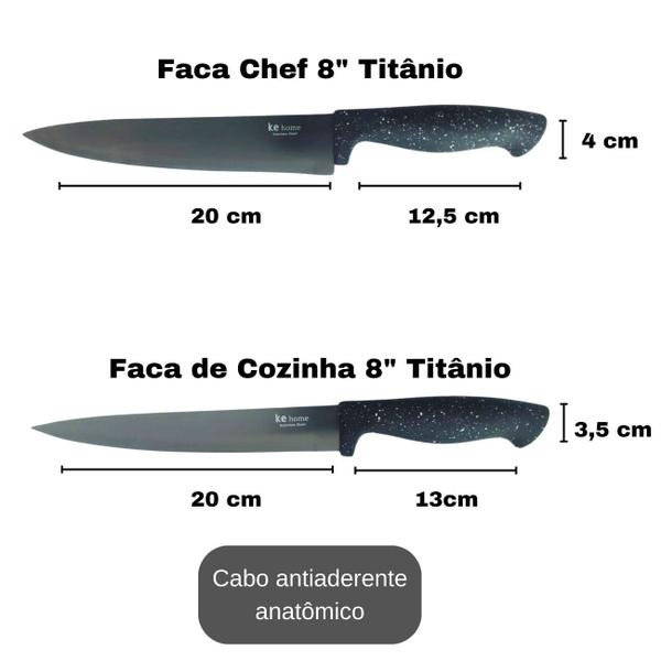 Faca Chef Profissional 8" Inox Titânio Premium Super Corte - Kehome Imagem de Faca Chef Profissional 8" Inox Titânio Premium Super Corte