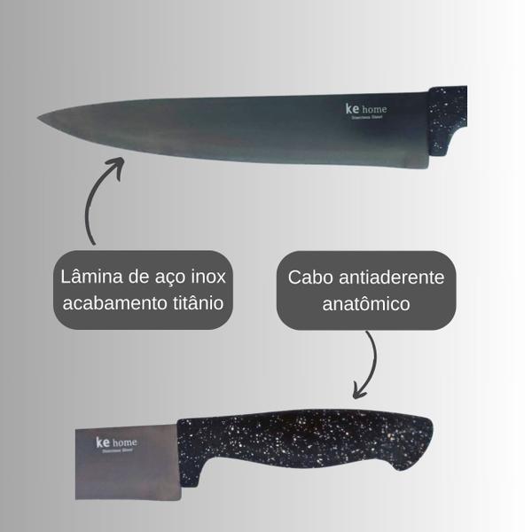 Faca Chef Profissional 8" Inox Titânio Premium Super Corte - Kehome Imagem de Faca Chef Profissional 8" Inox Titânio Premium Super Corte