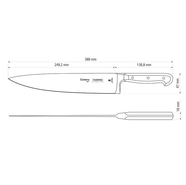 Imagem de Faca Chef Tramontina Century com Lâmina em Aço Inox e Cabo de Policarbonato e Fibra de Vidro 10"