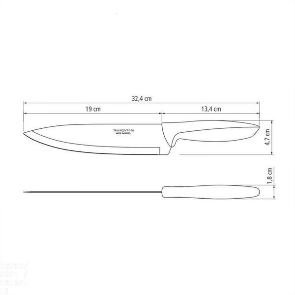 Imagem de Faca Chef Tramontina Plenus com Lâmina em Aço Inox e Cabo de Polipropileno Cinza 8"