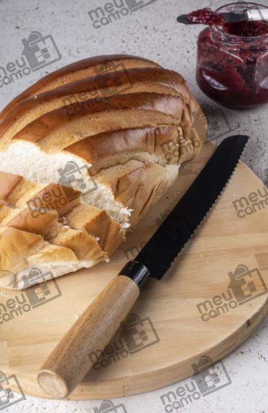 Imagem de Faca Com Serra Para Pão Bolo Alimentos Inox e Acácia Utensílio de Cozinha Restaurante