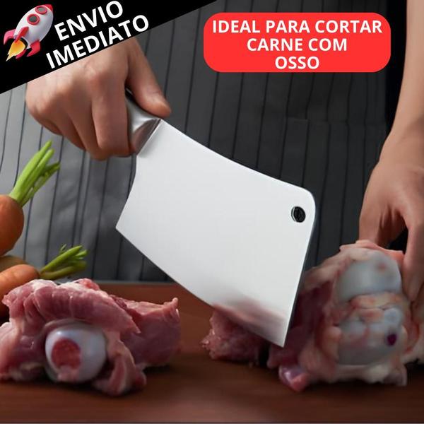 Imagem de Faca Cutelo Em Inox Machadinho Profissional Escovado Linha Texas N6 Carnes Legumes ENVIO IMEDIATO