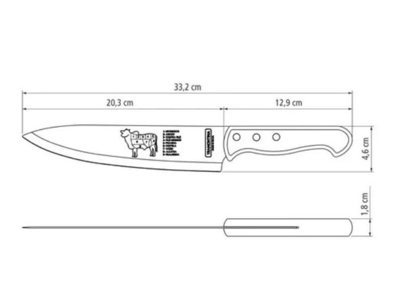 Imagem de Faca De Carne Inox Cabo Madeira Churrasco 8'' Tramontina