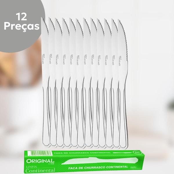 Imagem de Faca de Churrasco em Aço Inox Continental 12 pçs Original Line Faqueiro Inoxidavel Padaria Buffet Cozinha Louça Eventos