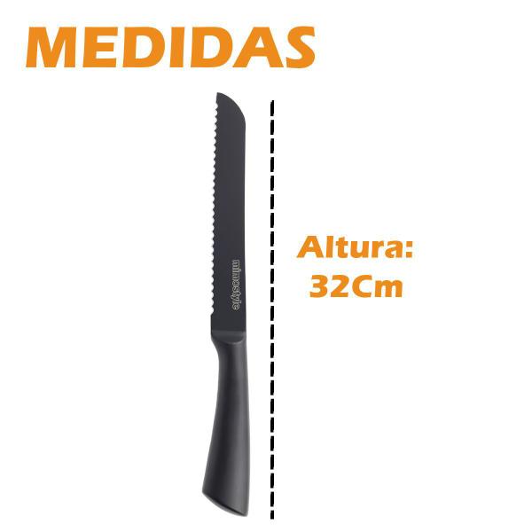 Faca De Cozinha Premium Com Serra Para Pão E Bolo Em Aço Inox E Cabo Preto Churrasco Profissional Serrilhada - mimo style Imagem de Faca De Cozinha Premium Com Serra Para Pão E Bolo Em Aço Inox E Cabo Preto Churrasco Profissional Serrilhada